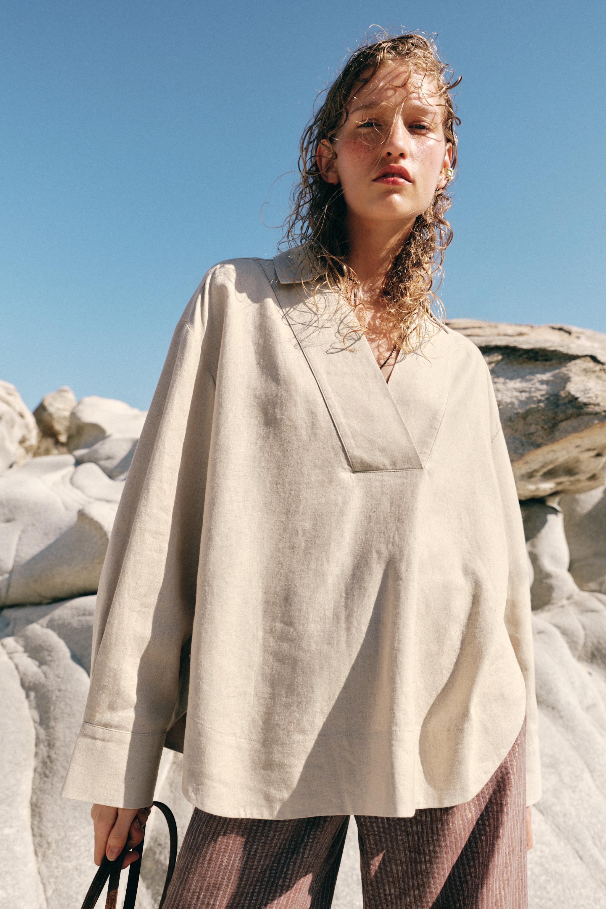 BLOUSE EN LIN À COL POLO